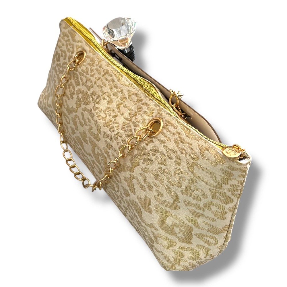 Wild Eye Designs Insulated Wine Bag Leopard Print Gold Chain Rhinestone Stopper - Picture 3 of 8
